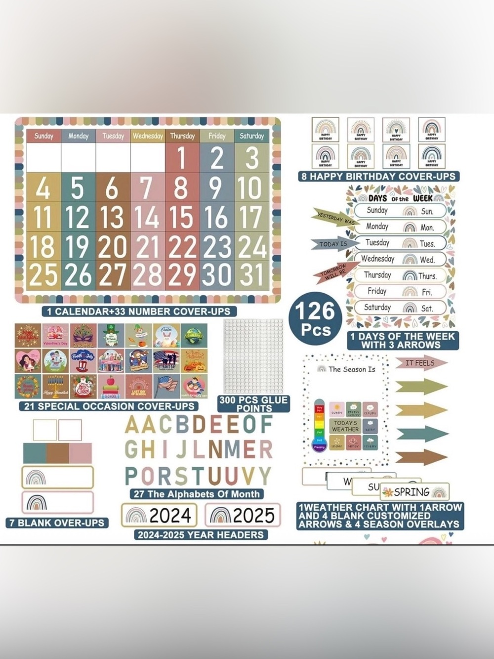 November Classroom Calendar Set - Rainbow Neutral Tones - Picture 4 of 4